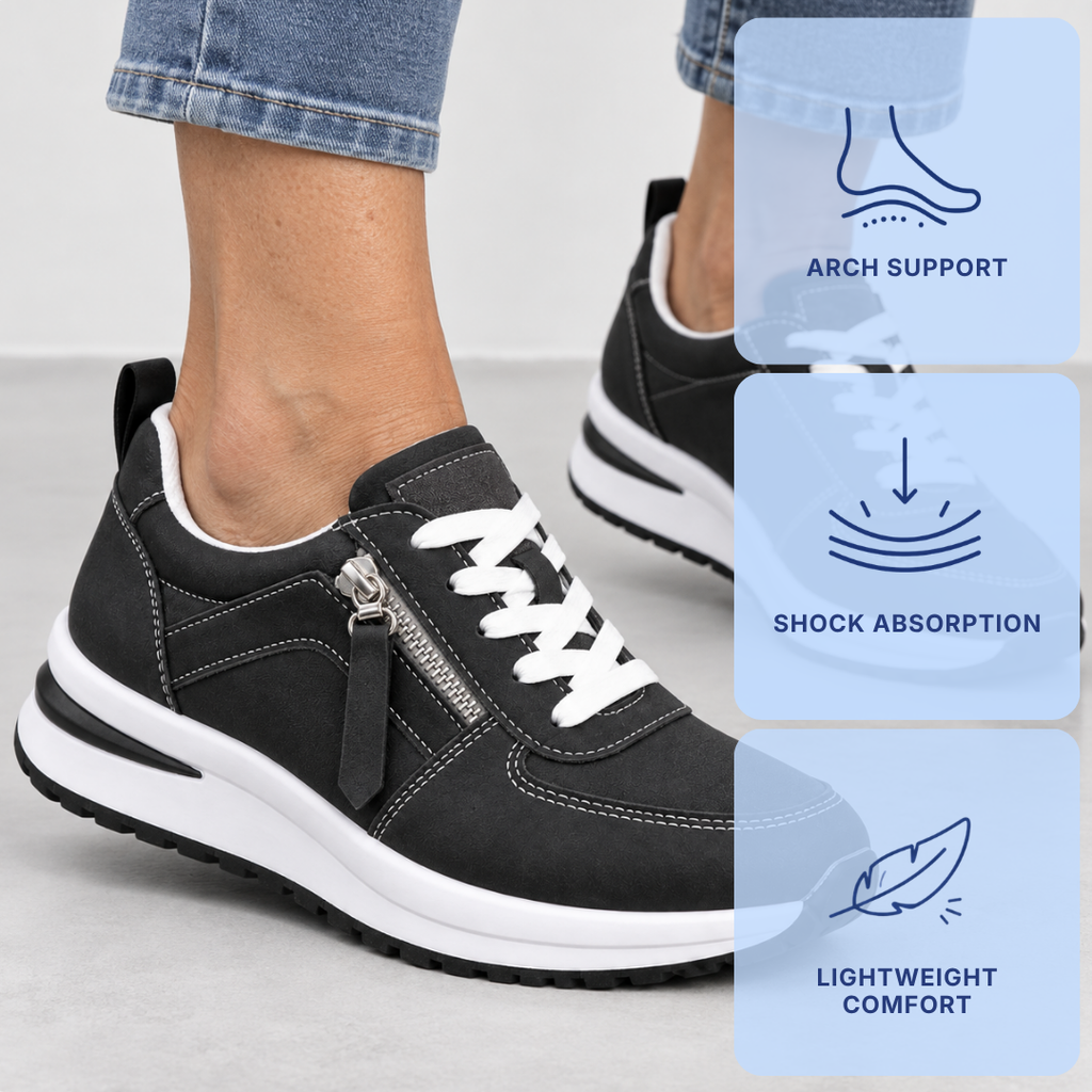 Women's Brown Side Zip Lace-Up Casual Sneakers