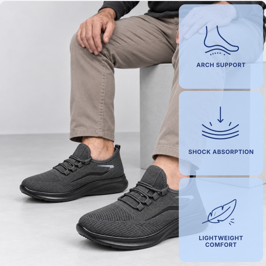 Men's Grey Breathable Mesh Lace-Up Sneakers