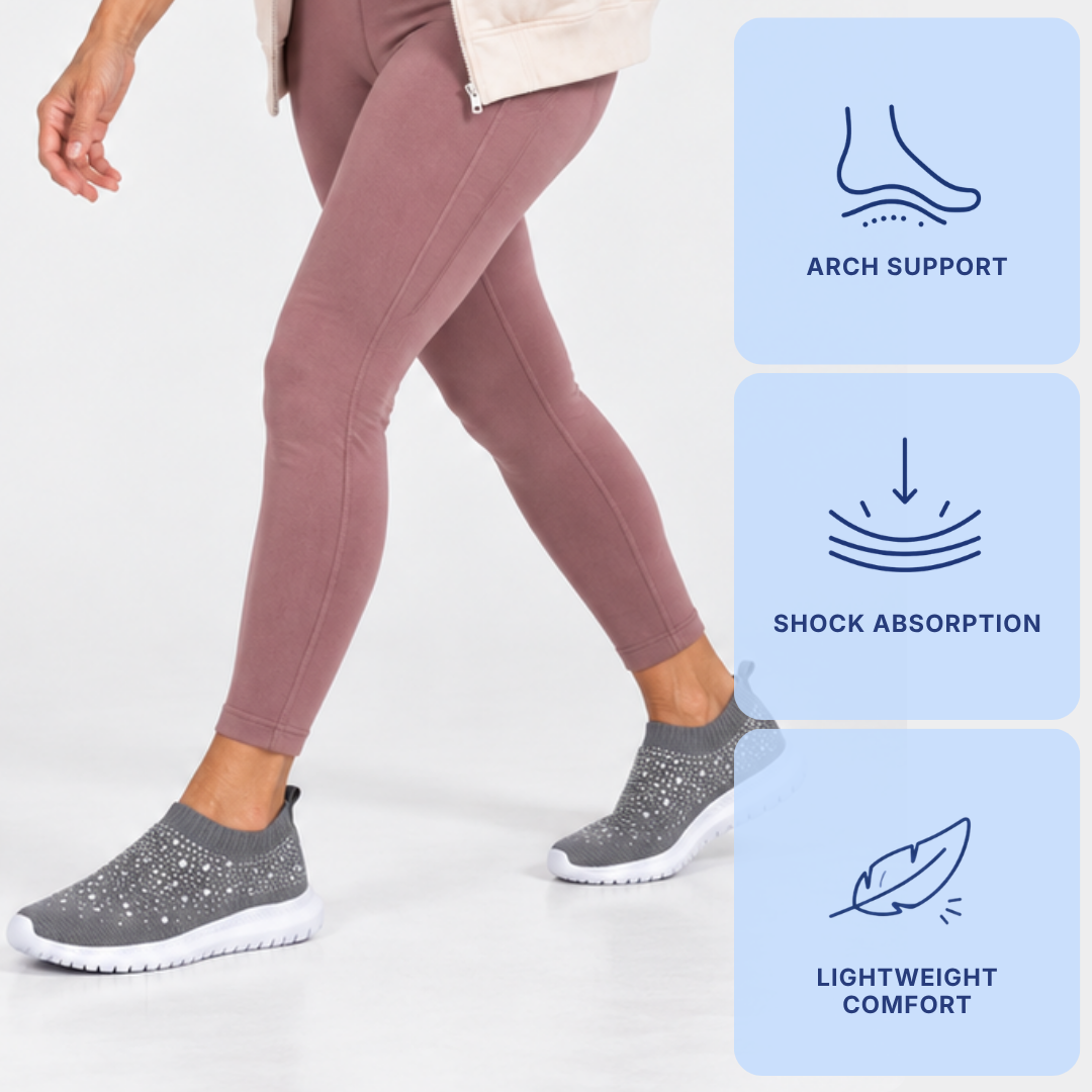 Women's Grey Slip-On Crystal Mesh Sneakers