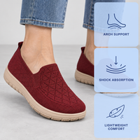 Women's Red Knit Slip-On Flat Shoes with Round Toe