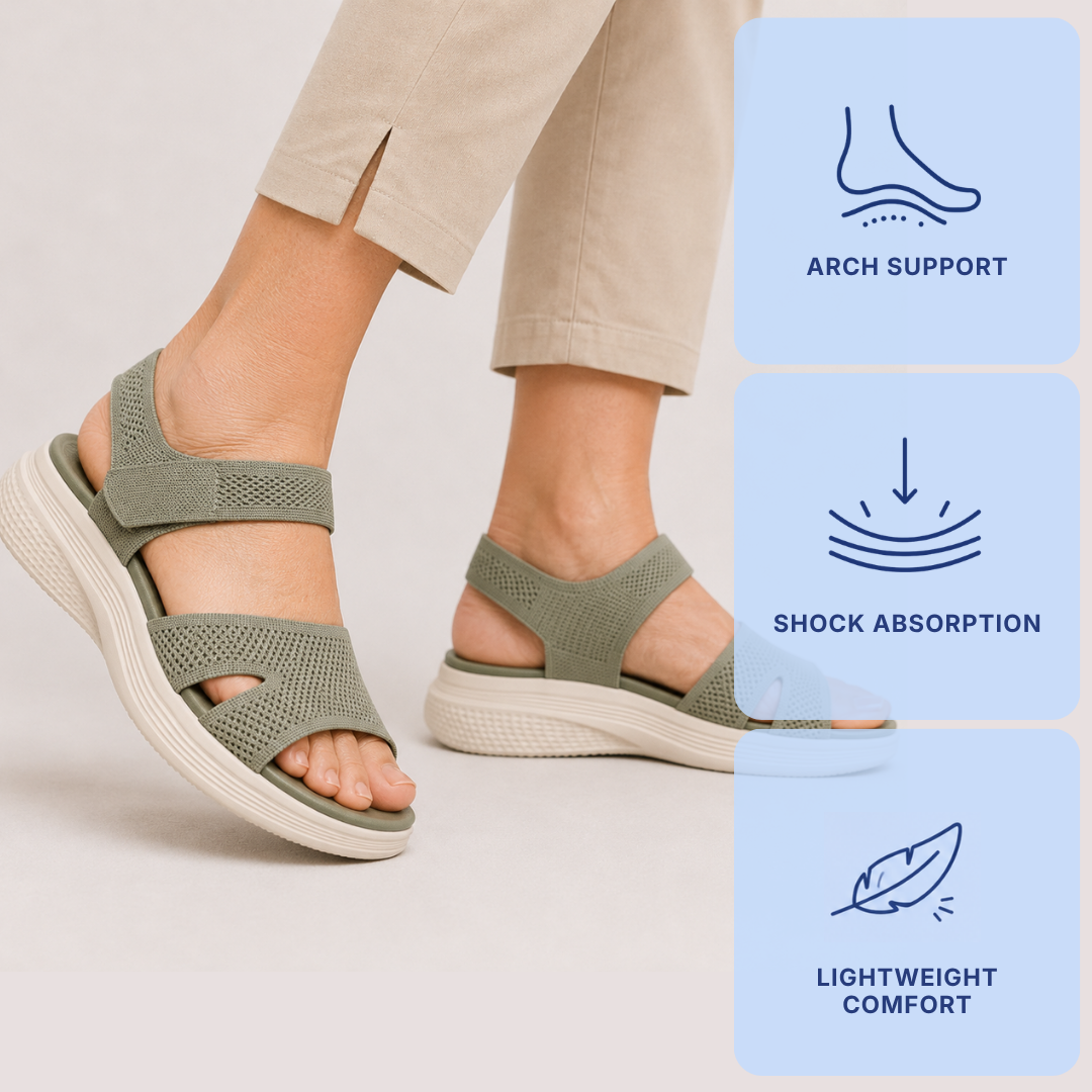 Women's Beige Sporty Thick Bottom Sandals with Hook and Loop Straps