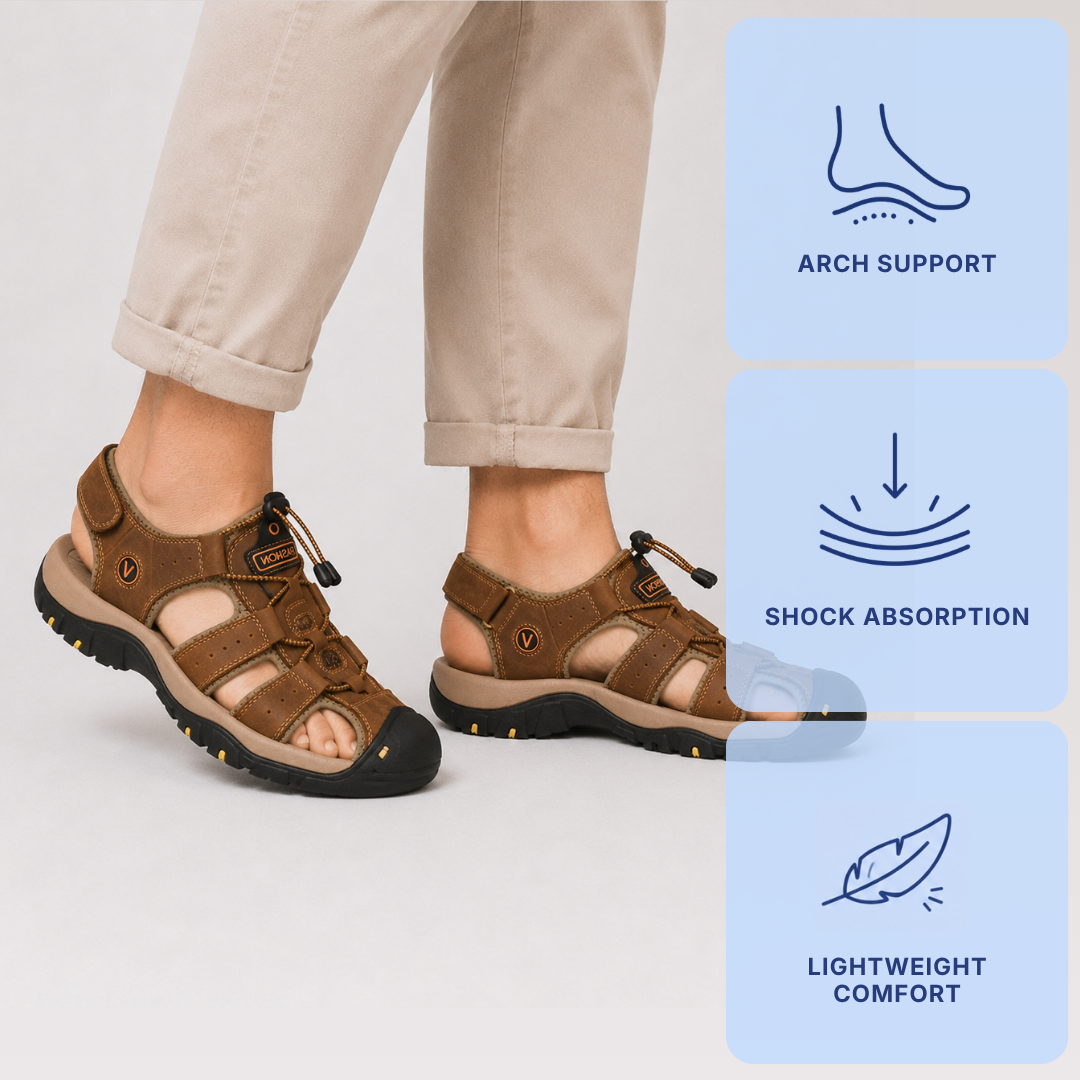Men's Brown Closed-Toe Outdoor Sandals with Elastic Band