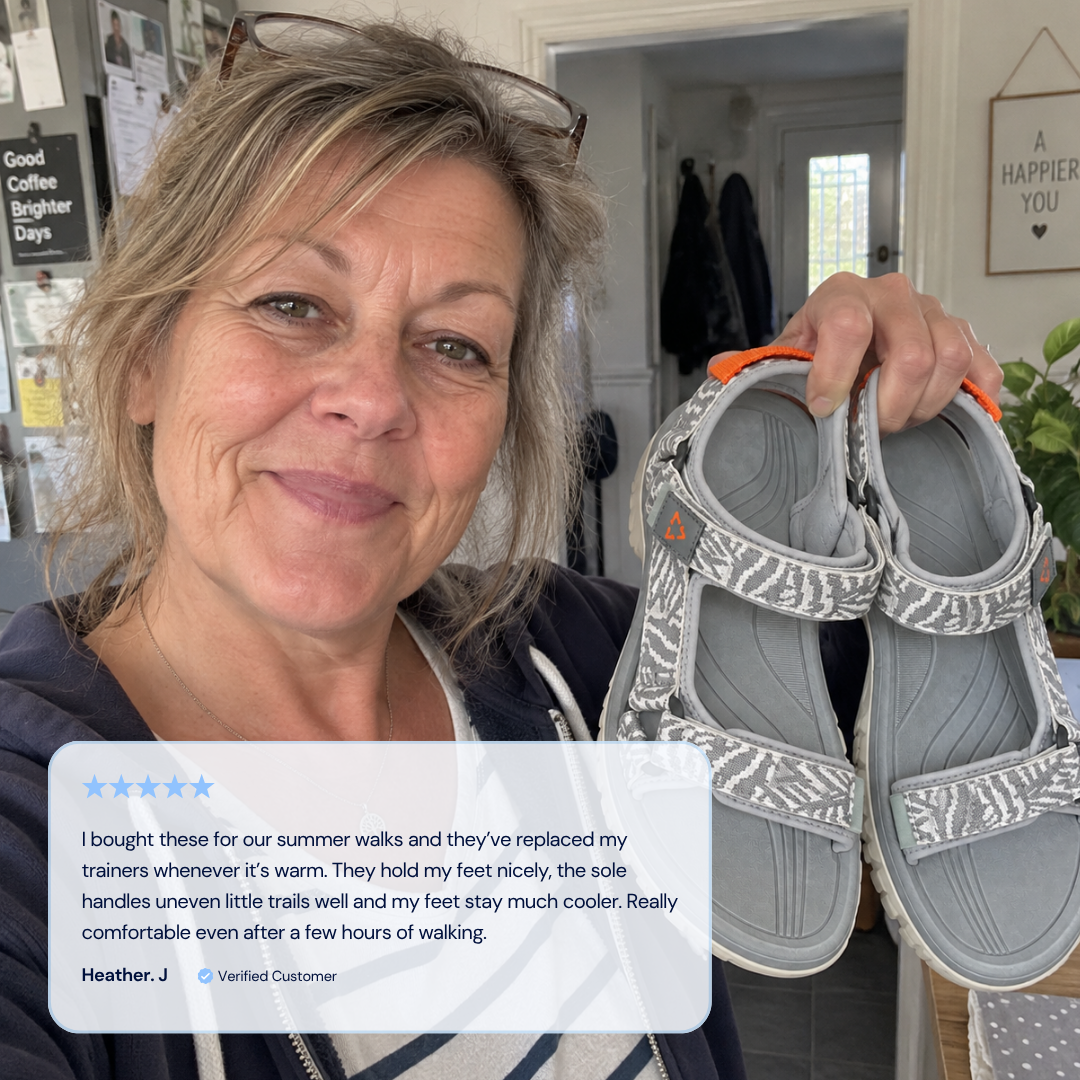 Women's Grey Flat Sport Sandals with Hook and Loop Straps