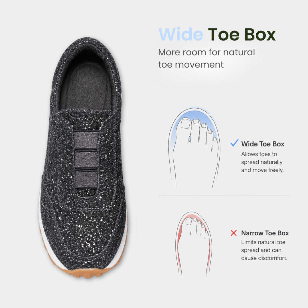 Women's Gold Glitter Slip-On Sneakers with Low Block Platform Sole