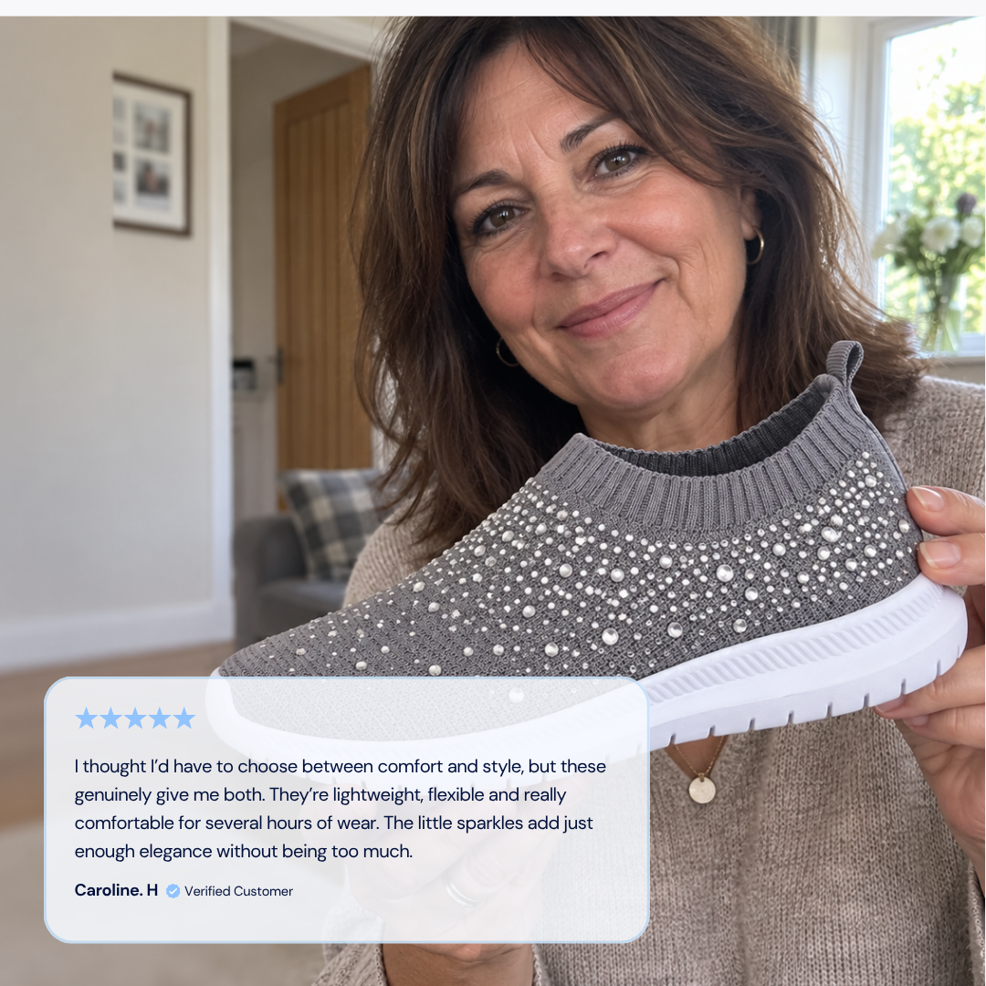 Women's Grey Slip-On Crystal Mesh Sneakers