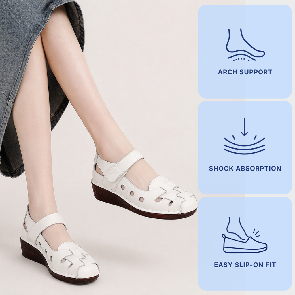 Mary Jane Shoes Orthopedic Genuine Leather Woven Cutout