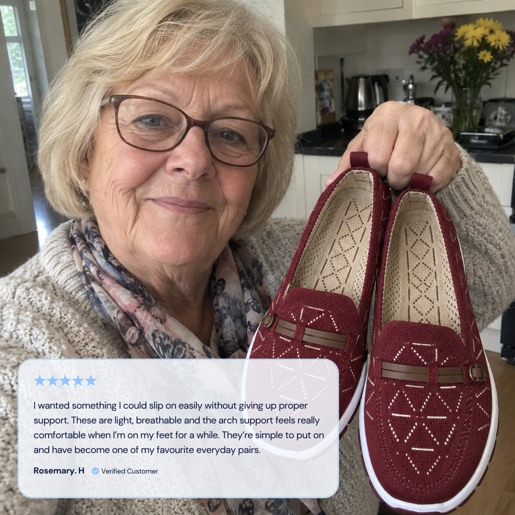 Ladies Walking Shoes With Arch Support Burgundy Slip-On