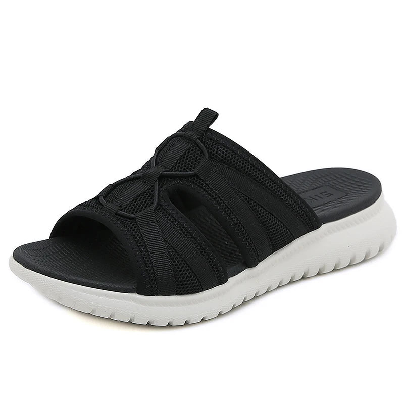 Women's Grey Mesh Platform Slide Sandals