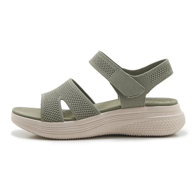 Women's Beige Sporty Thick Bottom Sandals with Hook and Loop Straps