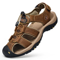 Men's Brown Closed-Toe Outdoor Sandals with Elastic Band