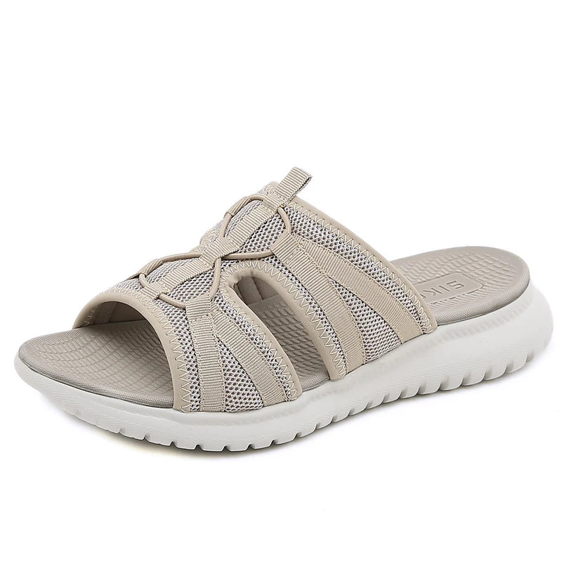 Women's Grey Mesh Platform Slide Sandals