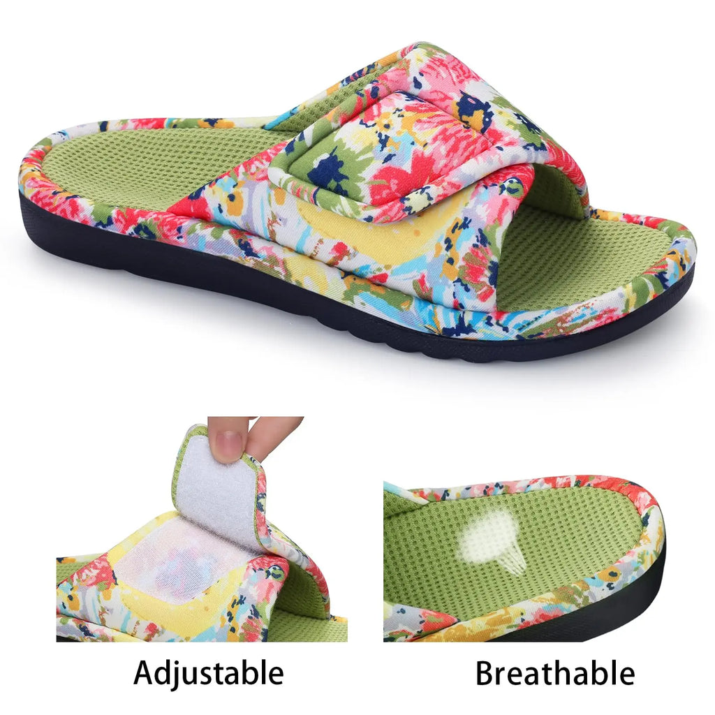 Orthopedic House Shoes Open Toe Floral Print