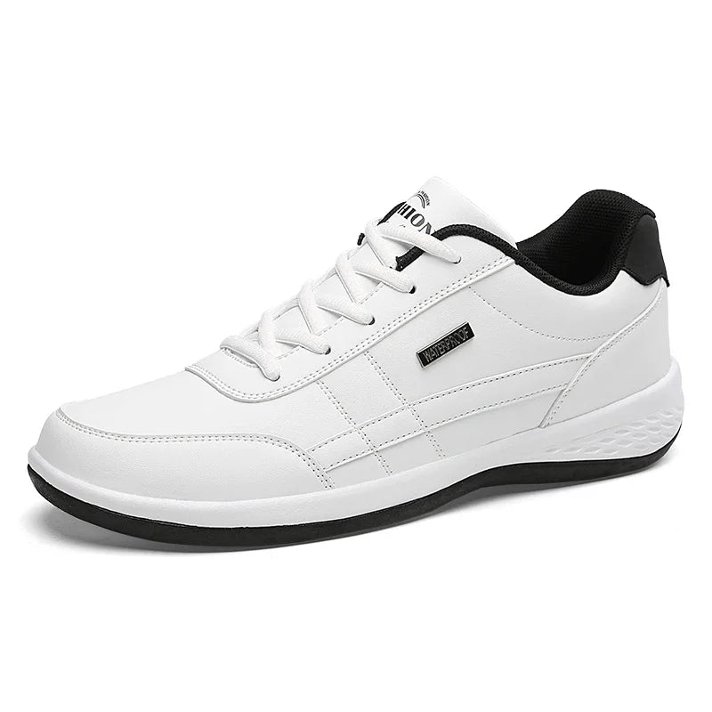Men's Blue PU Leather Lace-Up Casual Sneakers