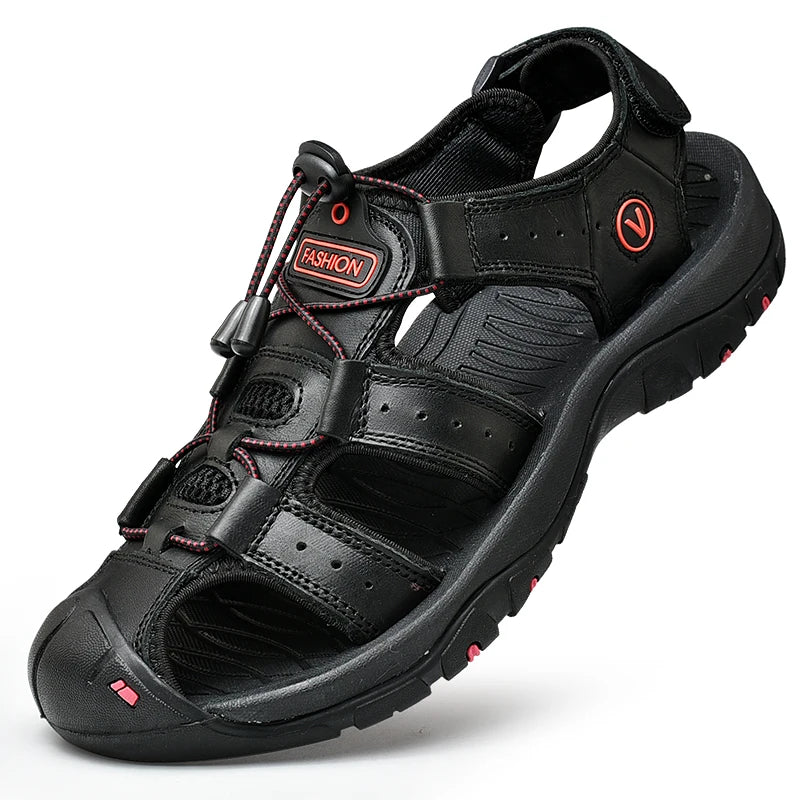 Men's Brown Closed-Toe Outdoor Sandals with Elastic Band