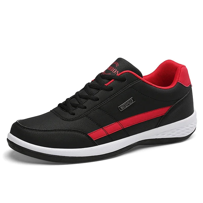 Men's Blue PU Leather Lace-Up Casual Sneakers