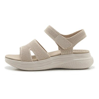 Women's Beige Sporty Thick Bottom Sandals with Hook and Loop Straps
