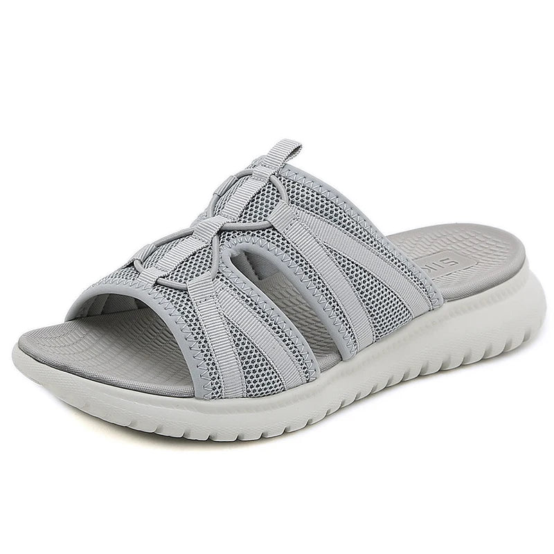 Women's Grey Mesh Platform Slide Sandals