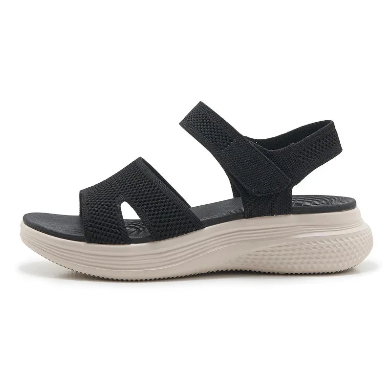 Women's Beige Sporty Thick Bottom Sandals with Hook and Loop Straps