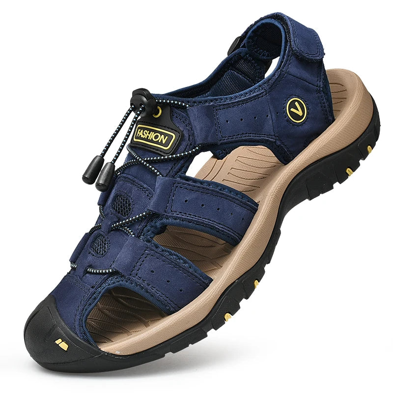 Men's Brown Closed-Toe Outdoor Sandals with Elastic Band