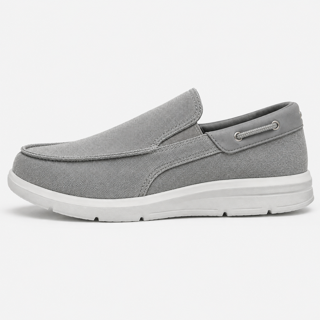 Men's Beige Canvas Slip-On Loafers with Contrast Sole