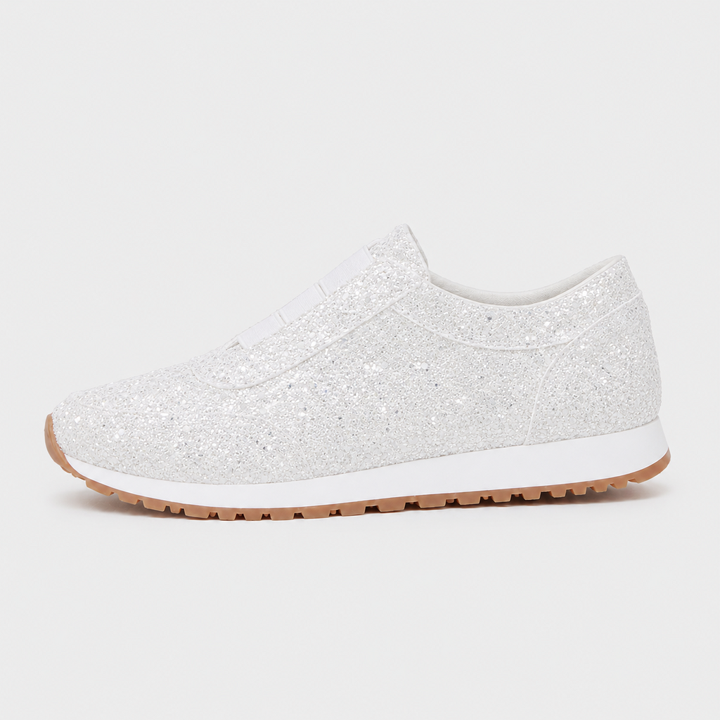 Women's Gold Glitter Slip-On Sneakers with Low Block Platform Sole
