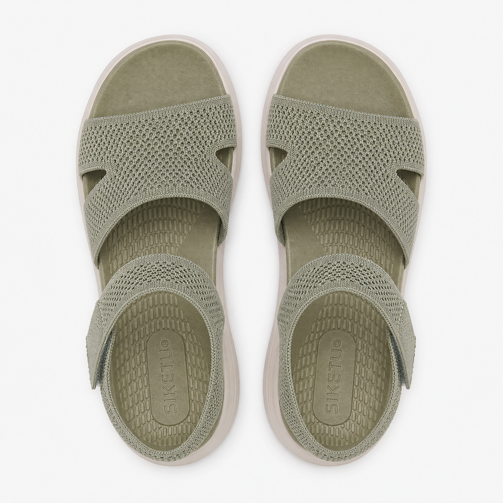 Women's Beige Sporty Thick Bottom Sandals with Hook and Loop Straps
