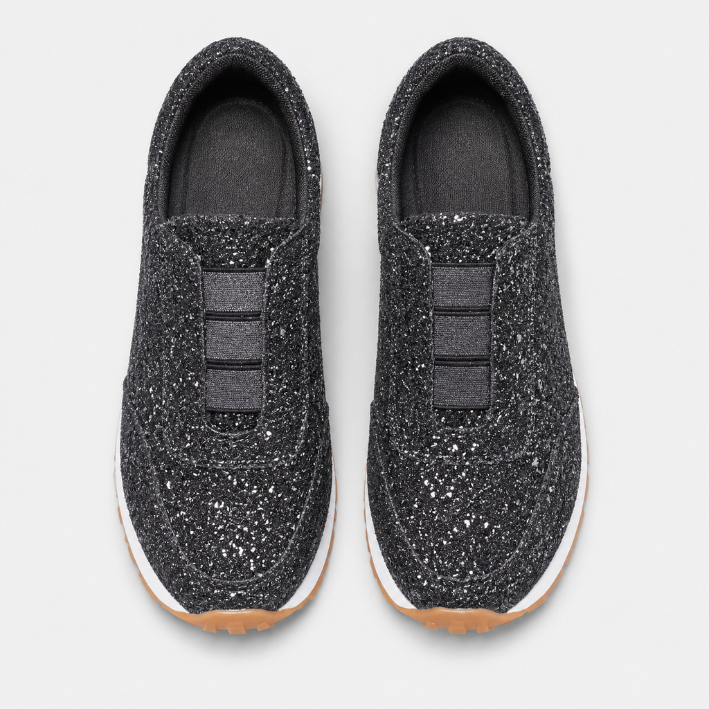 Women's Gold Glitter Slip-On Sneakers with Low Block Platform Sole