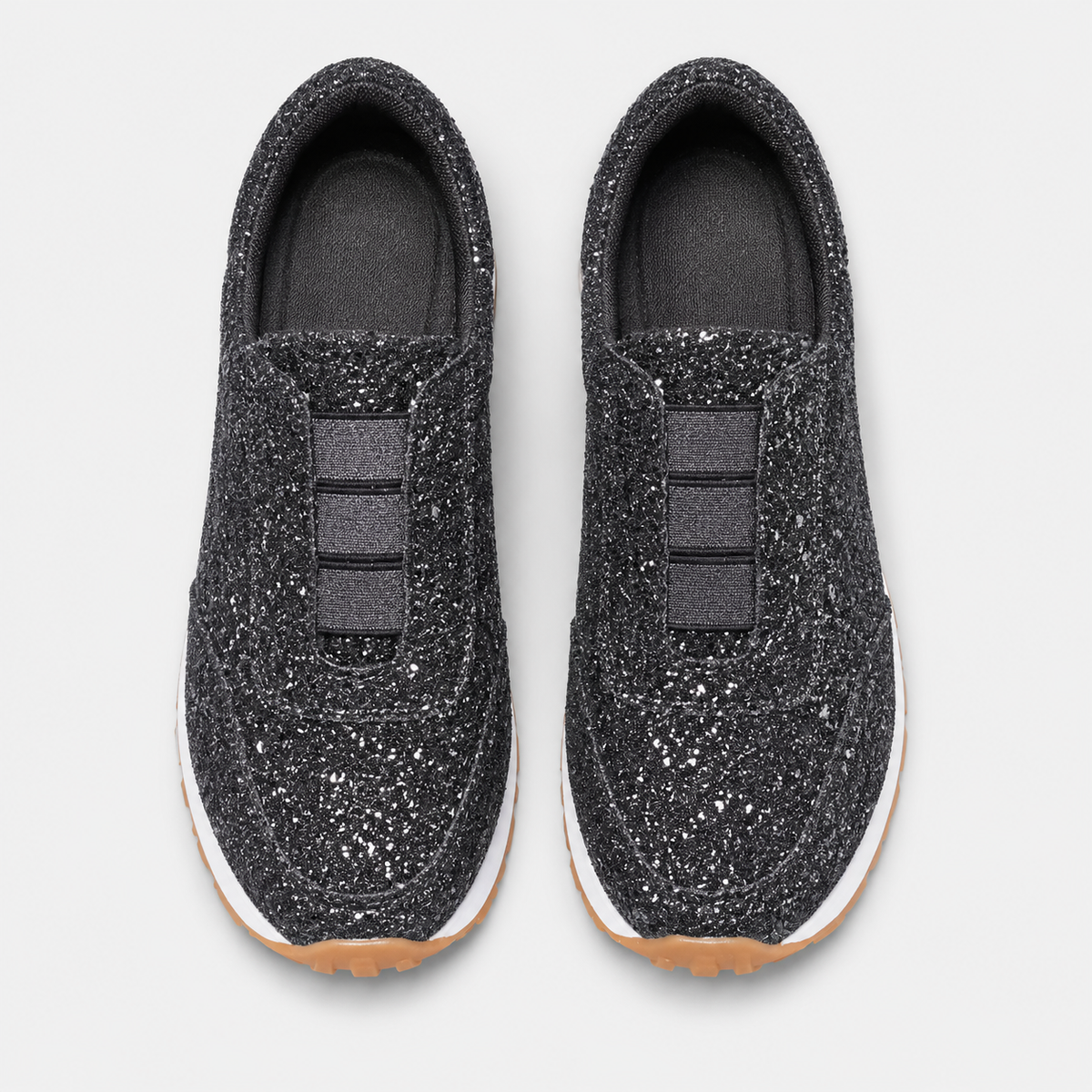 Women's Gold Glitter Slip-On Sneakers with Low Block Platform Sole