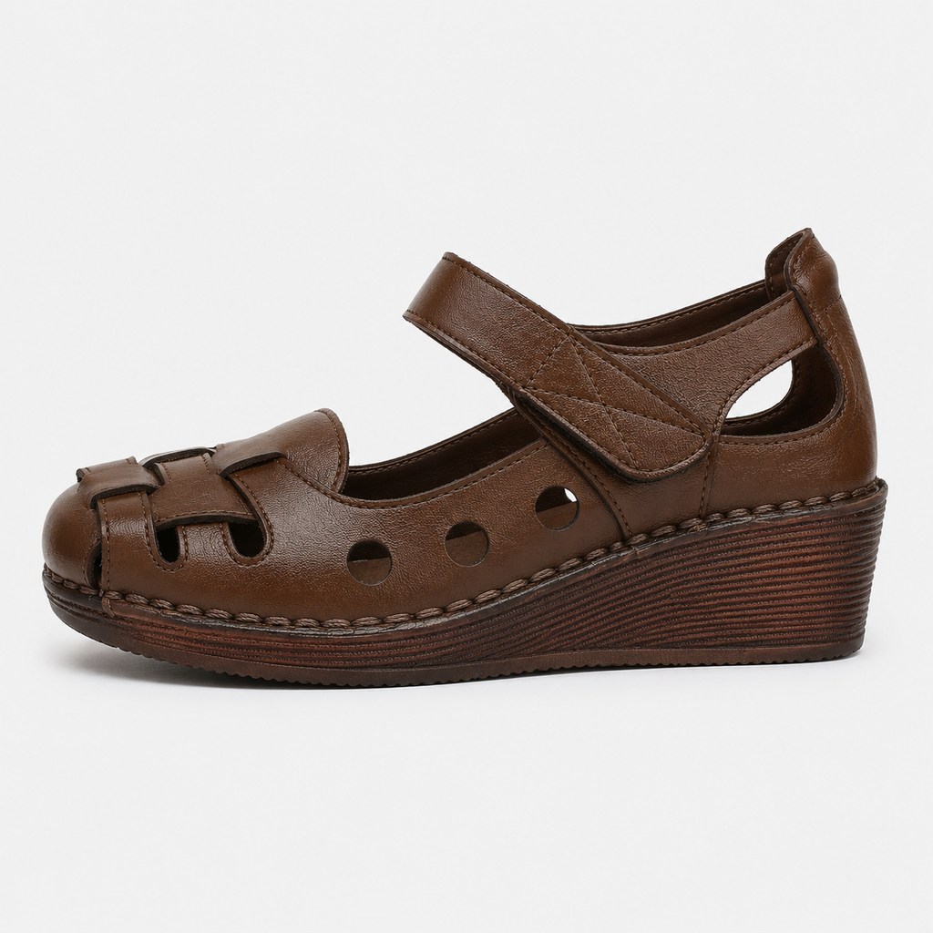 Mary Jane Shoes Orthopedic Genuine Leather Woven Cutout