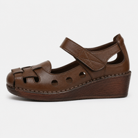 Mary Jane Shoes Orthopedic Genuine Leather Woven Cutout