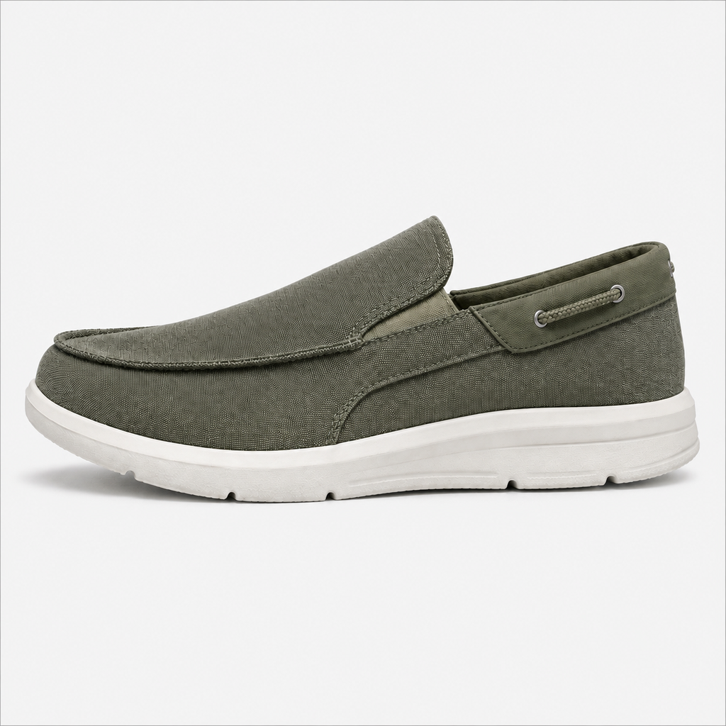 Men's Beige Canvas Slip-On Loafers with Contrast Sole