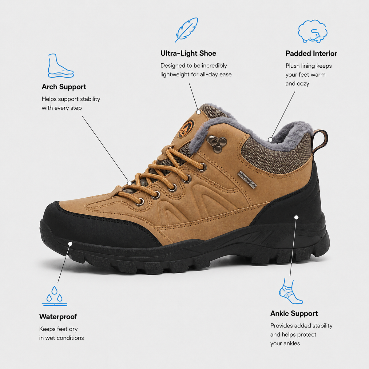 Orthopedic Shoes Split Leather Plush Lined Waterproof