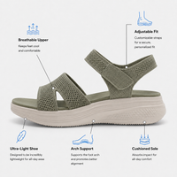 Women's Beige Sporty Thick Bottom Sandals with Hook and Loop Straps
