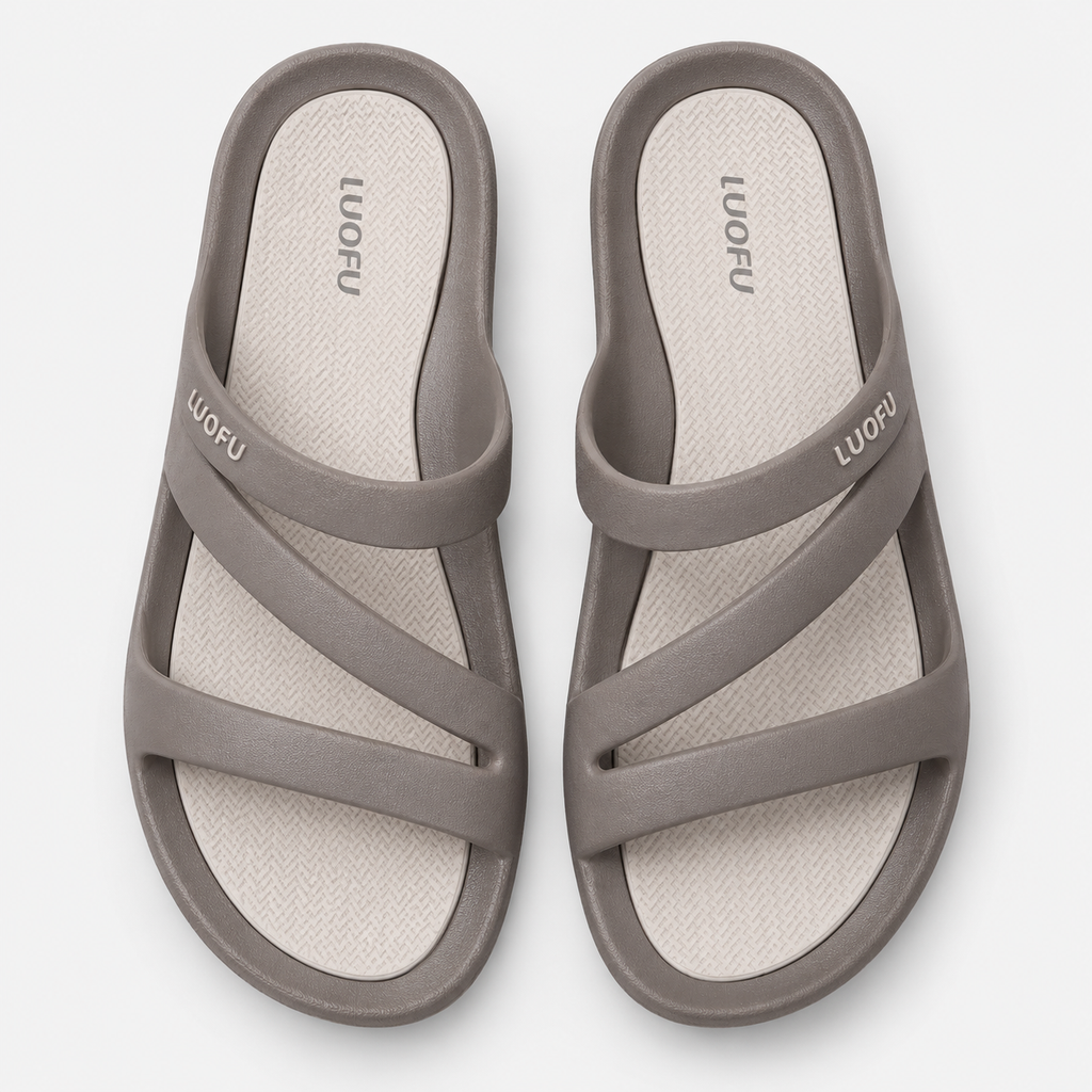 Women's Taupe Multi-Strap PVC Slide Sandals