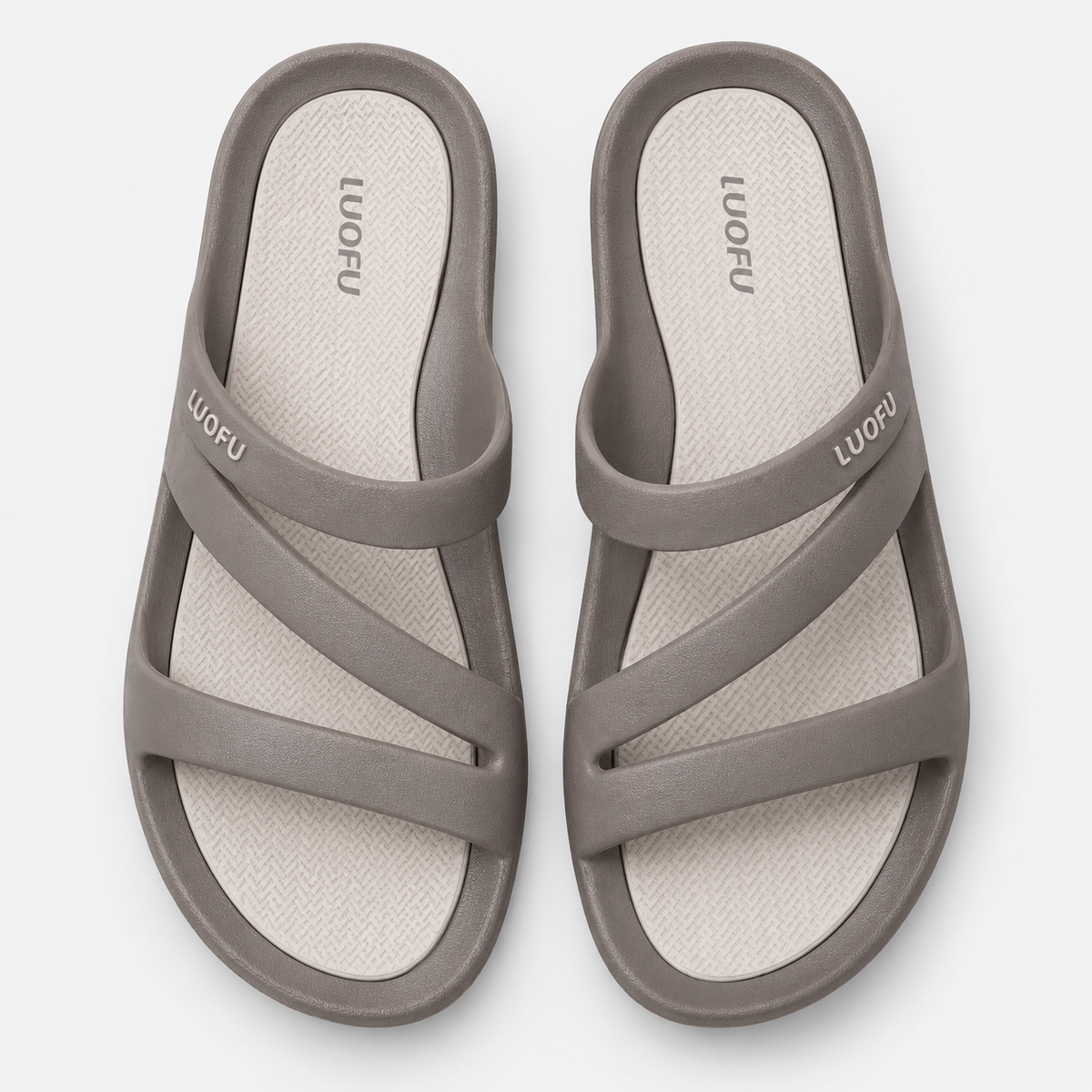 Women's Taupe Multi-Strap PVC Slide Sandals