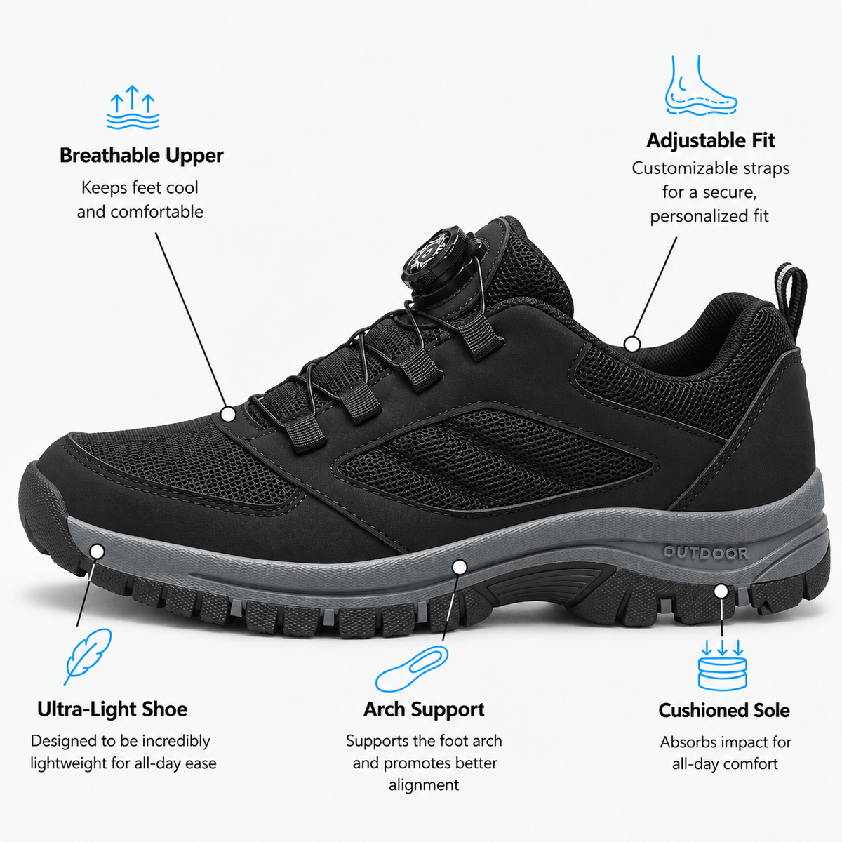 Orthopedic Shoes Synthetic Rotating Buckle Dark Grey