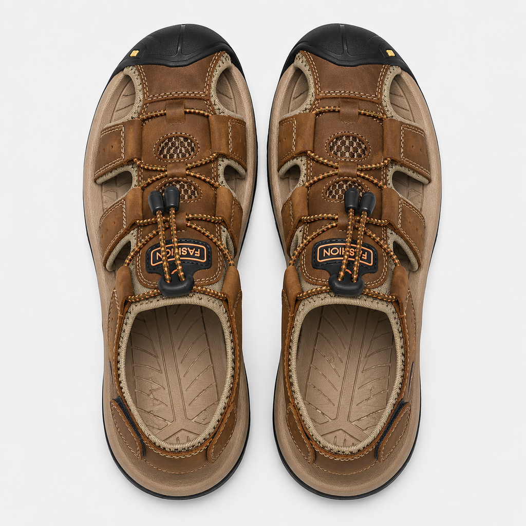 Men's Brown Closed-Toe Outdoor Sandals with Elastic Band