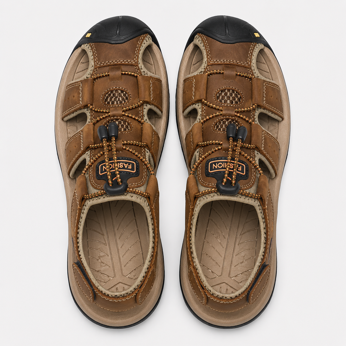 Men's Brown Closed-Toe Outdoor Sandals with Elastic Band
