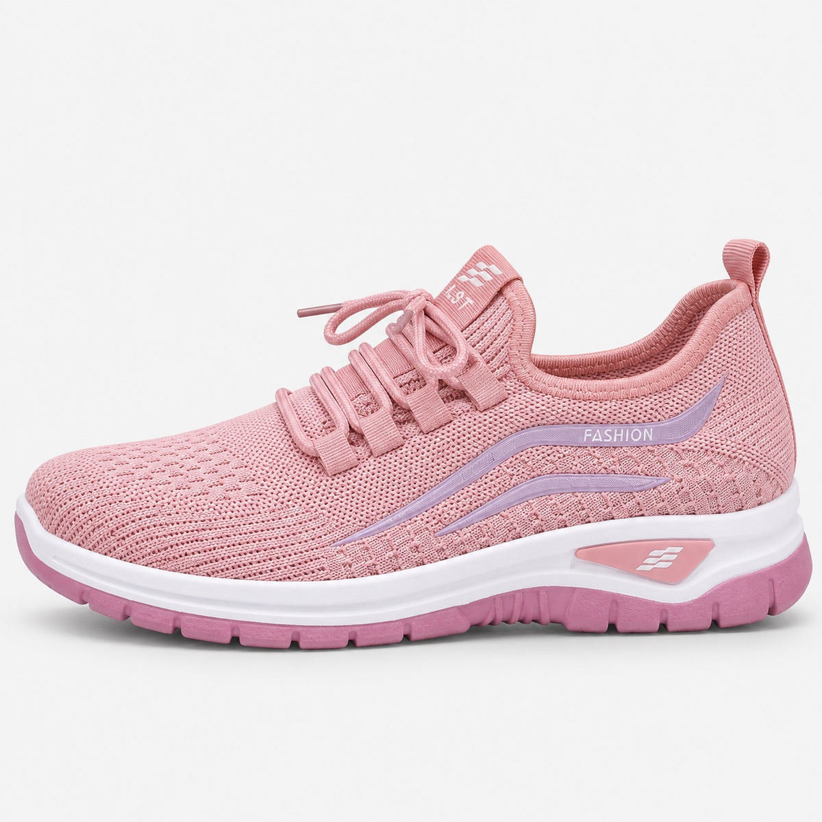 Women's Pink Knit Mesh Platform Sneakers