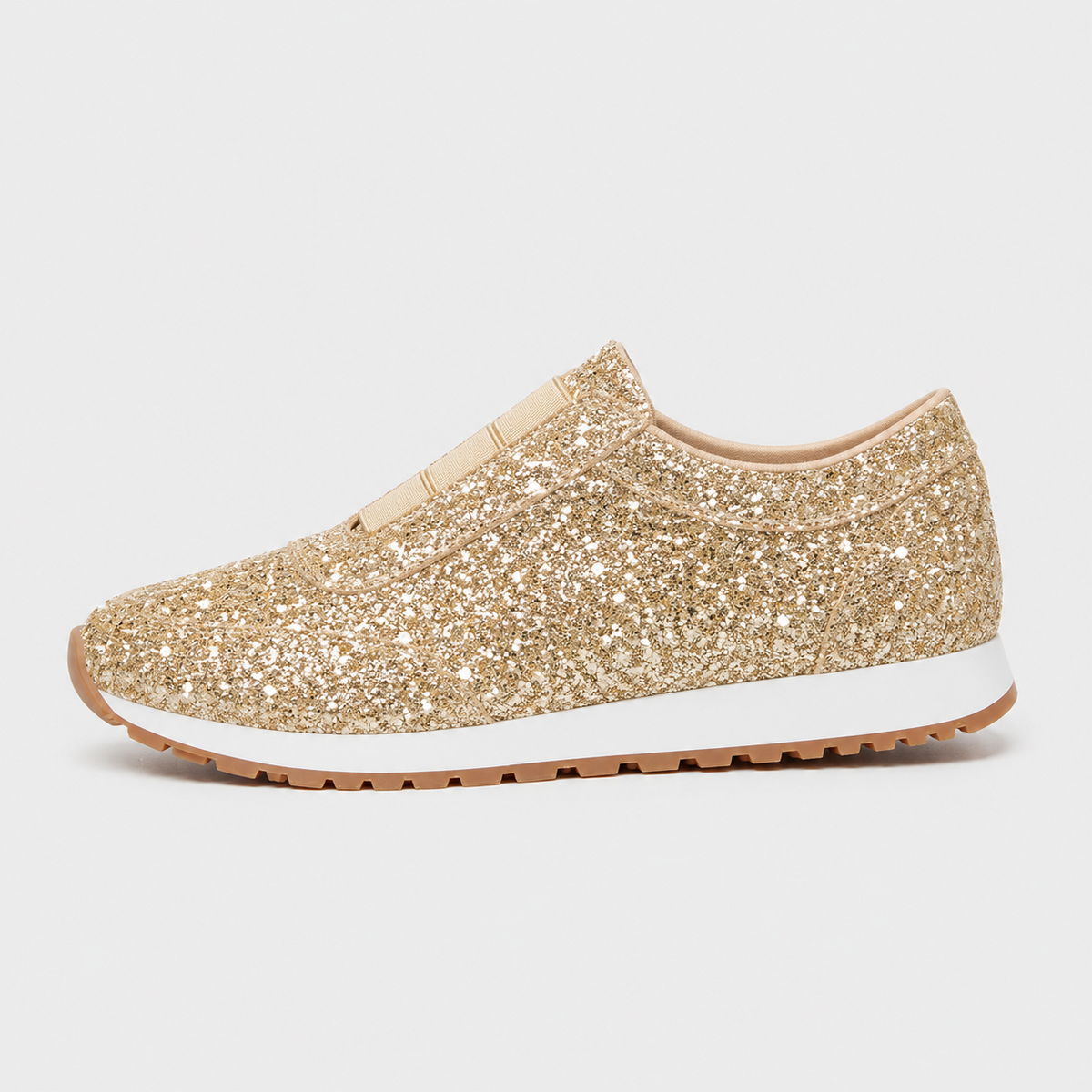 Women's Gold Glitter Slip-On Sneakers with Low Block Platform Sole