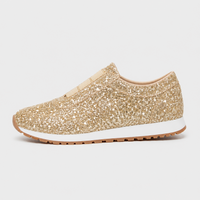 Women's Gold Glitter Slip-On Sneakers with Low Block Platform Sole