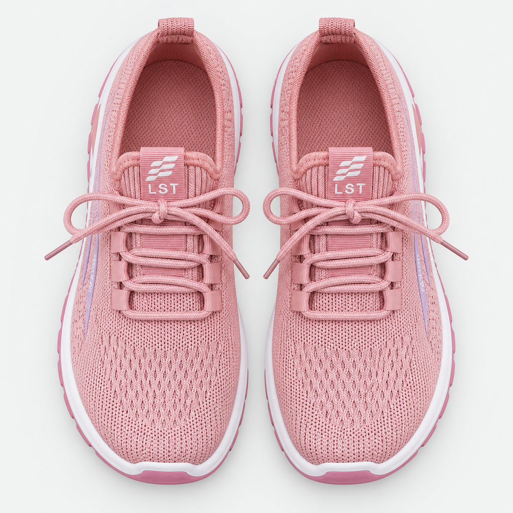 Women's Pink Knit Mesh Platform Sneakers