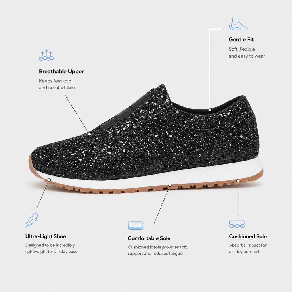 Women's Gold Glitter Slip-On Sneakers with Low Block Platform Sole