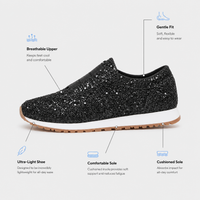 Women's Gold Glitter Slip-On Sneakers with Low Block Platform Sole