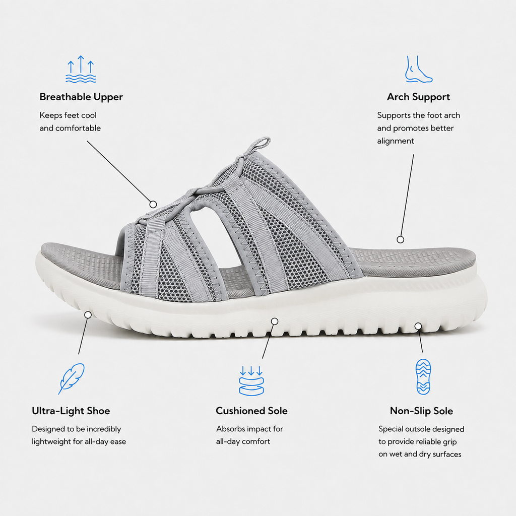 Women's Grey Mesh Platform Slide Sandals