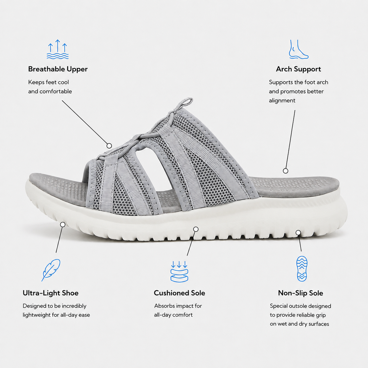 Women's Grey Mesh Platform Slide Sandals