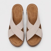 Women's Beige Cross-Strap Wedge Slide Sandals