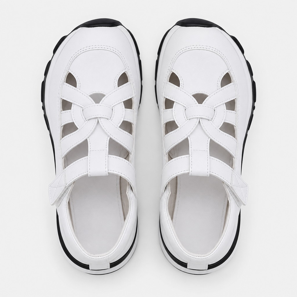 Women's White Hollow Out Platform Wedge Sandals