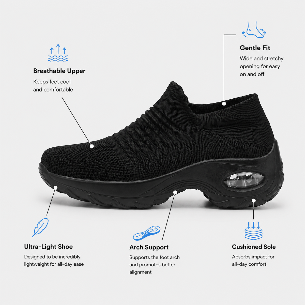 Women'S Orthopedic Shoes Uk Slip-On Air Cushion