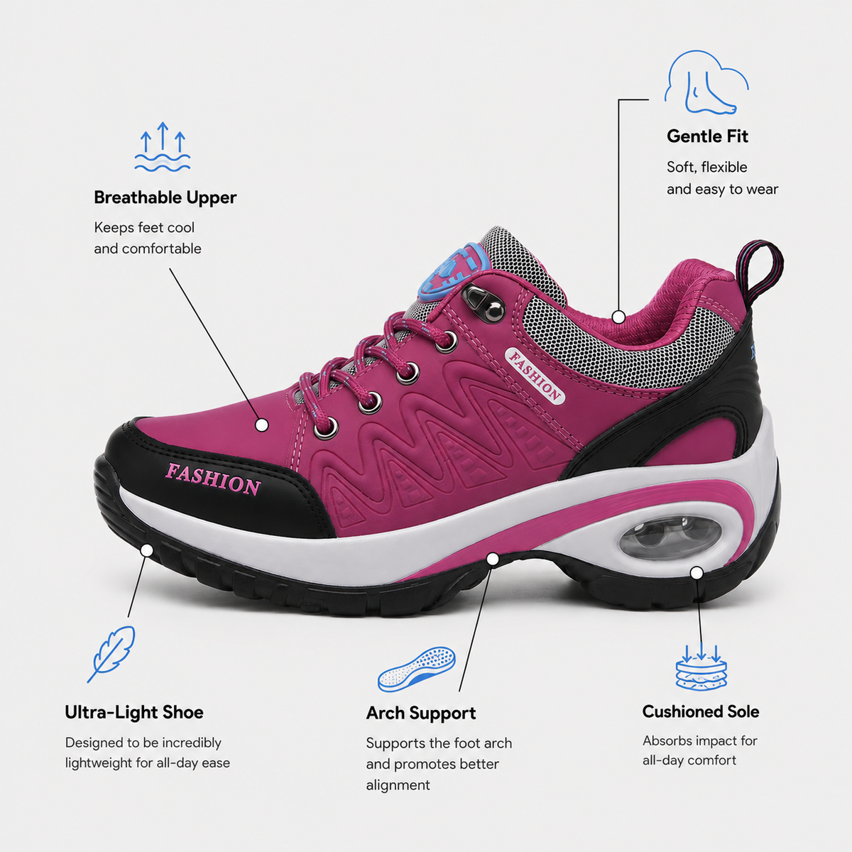 Women's Waterproof Platform Lace-Up Sneakers with Air Cushion Sole
